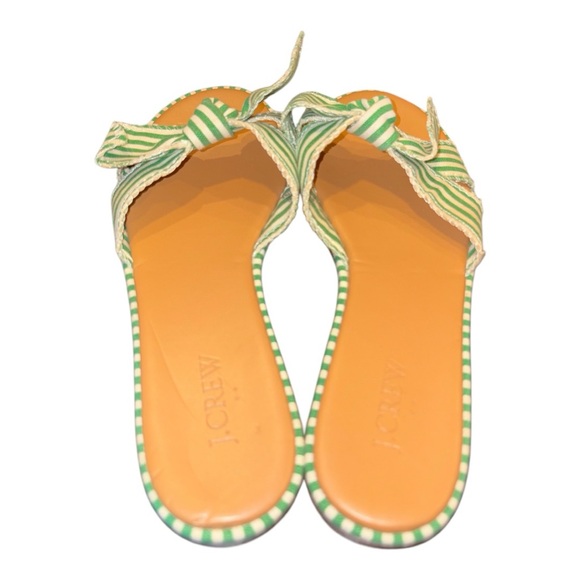 J. Crew Green and White Striped Canvas Knotted Bow Slip On Sandals Size 8 BB1 - Picture 4 of 8